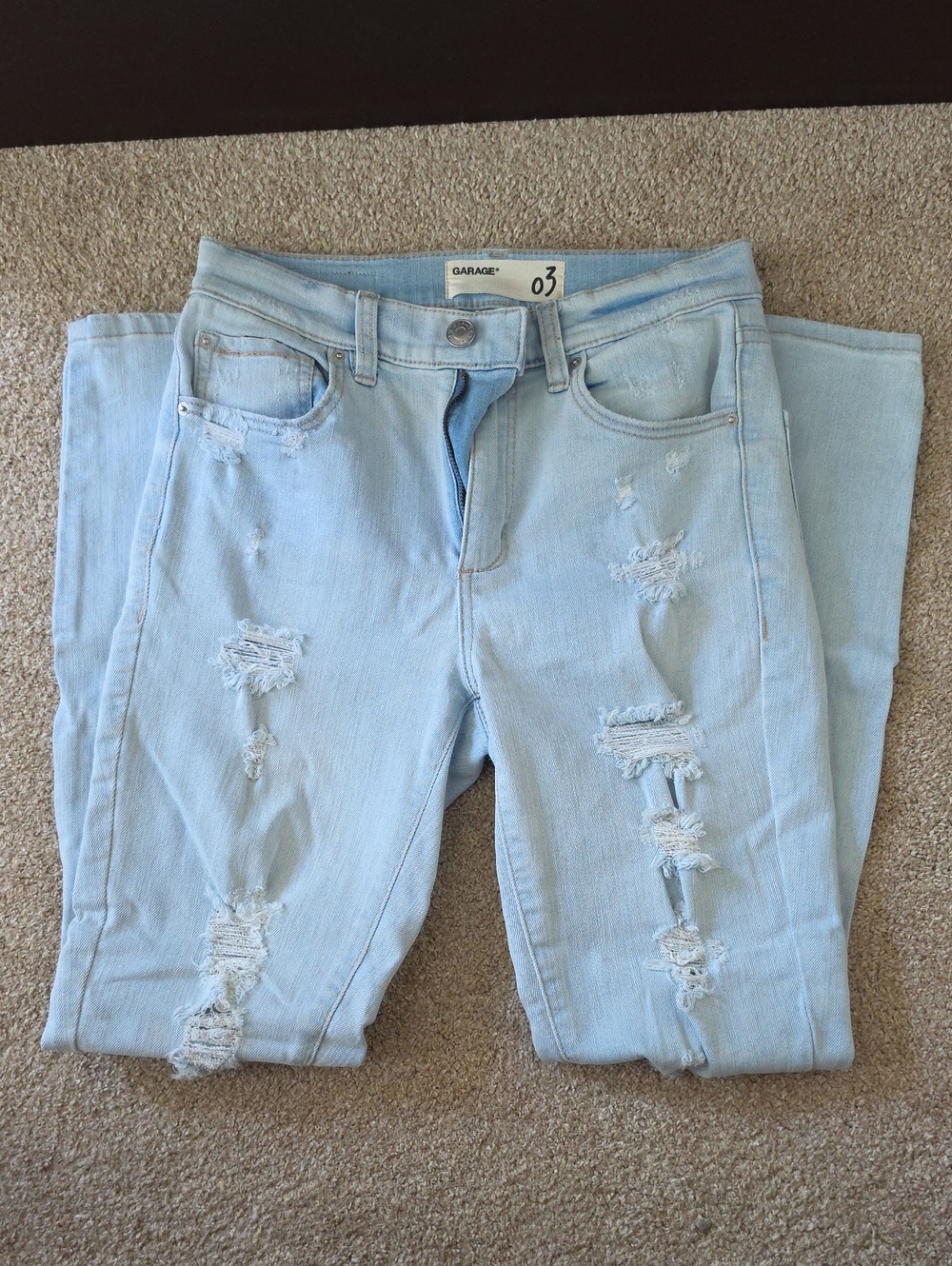 Garage Light Blue Distressed Skinny Jeans